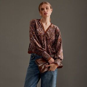 Anthropologie Swing Velvet Paisley Peasant Blouse